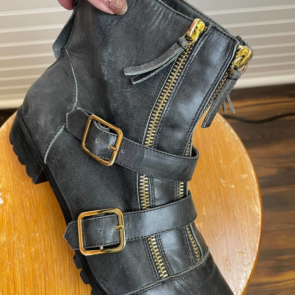 Cynthia Vincent Darby Double Zip & Buckle Moto Lug Sole Boots - Picture 6 of 11